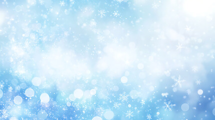 Fototapeta premium Soft blue background with falling snowflakes creates serene winter atmosphere