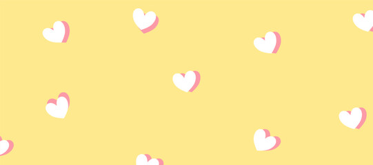 Horizontal geometric vector minimal pattern with white love, yellow simple geometric design. Trendy shape background for cover, craft, wrapping paper, gift wrap greeting card, poster and interior