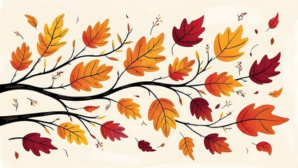 Autumn Branch: A Fun Cartoon with Brightly Colored Leaves
