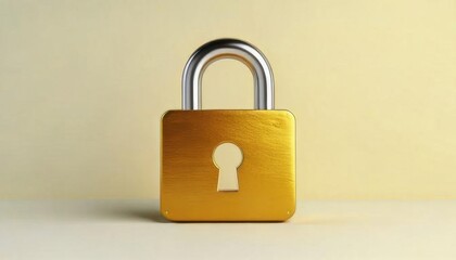 Fototapeta premium A shiny golden padlock with a keyhole, symbolizing security and protection against unauthorized access.