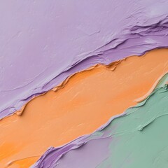 Abstract textured paint strokes in pastel lavender, orange, and mint green colors. Colorful acrylic background with brushstroke details. Perfect for creative design, banners, and artistic backdrops.