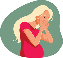 Sick Pregnant Woman Feeling Nauseated Vector Illustration. Mother to be suffering from hyperemesis gravidarum
