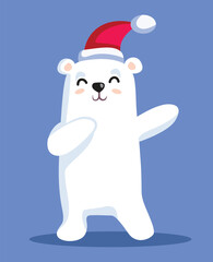 Polar Bear Dabbing and Dancing Vector Cartoon Character. Cute, adorable wild animal dancing for Christmas 
