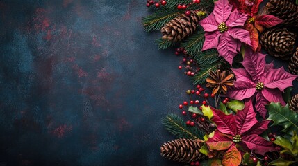 Christmas Border with Pine Cones and Berries