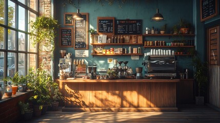 Modern Coffee Shop Interior with Cozy Atmosphere and Stylish Décor for a Relaxing Experience
