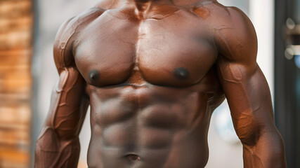 Fototapeta premium Muscular Male Body Highlighted with Intense Lighting and Dramatic Shadows