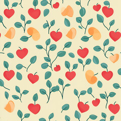 Colorful Seamless Fruit and Leaf Pattern on Cream Background - Perfect for textiles, wallpapers, and decorative purposes. Cheerful and vibrant design