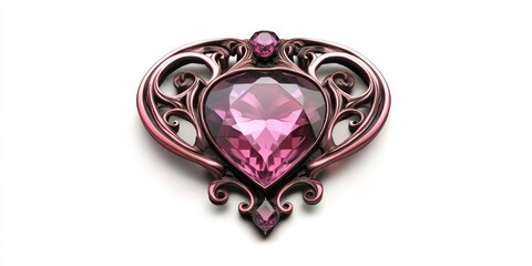 Heart-shaped brooch with pink gemstone