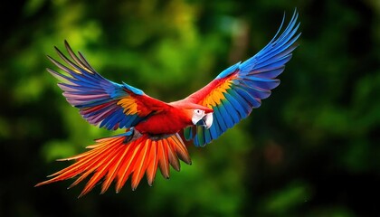 Fototapeta premium Hybrid parrot in the wild macaw in the green trees