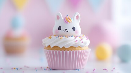 Charming cupcake with cute bunny decoration, perfect for celebrations and festive occasions, delighting all ages with its sweetness.