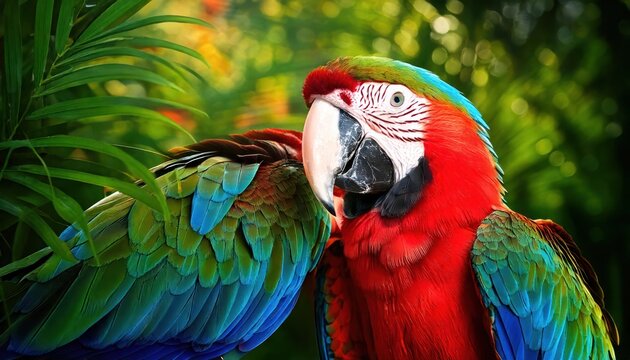 Hybrid parrot in the wild macaw in the green trees
