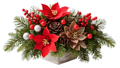 Christmas corner arrangement with christmas flowers in PNG format