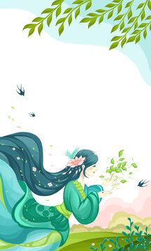 Tomb Sweeping Festival, a beautiful goddess in green hues.