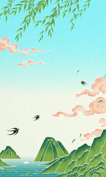 Clearance Festival (Tomb-Sweeping Day) illustration, featuring a refreshing green scenery.