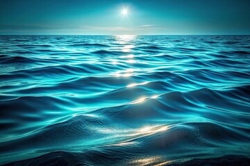 Obraz premium Deep blue hues with wavy patterns of turquoise and silver create a soothing oceanic atmosphere, reminiscent of a serene coastal evening, wavy, water, sea, oceanic, hazy