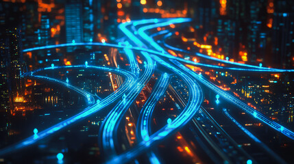 Fototapeta premium Smart digital Innovation city with connection network reciprocity over the cityscape. of future smart wireless digital city and social media networking systems that connects people with in city