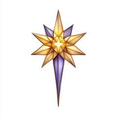 Obraz premium Stylized golden star with purple accents on a white isolate background.