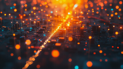 Obraz premium Smart digital Innovation city with connection network reciprocity over the cityscape. of future smart wireless digital city and social media networking systems that connects people with in city