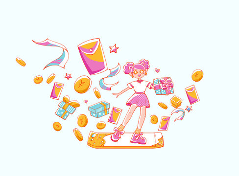 Character illustration drawn for a shopping festival.