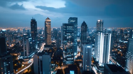 Night Cityscape with Skyscrapers and Lights