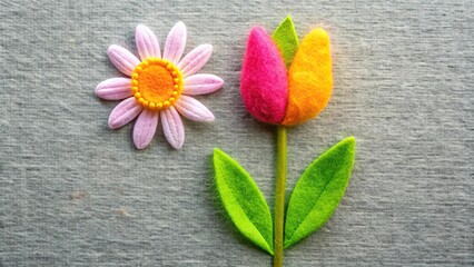 Felt tulip and camomile flower for Easter and spring holidays