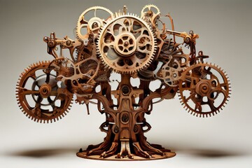 Obraz premium clockwork treestrees constructed from gears and cogs suggesting