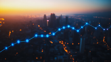 Smart digital Innovation city with connection network reciprocity over the cityscape. of future smart wireless digital city and social media networking systems that connects people with in city	
