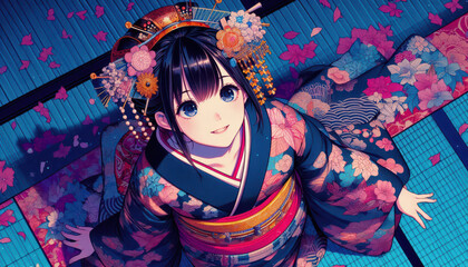 着物を着た美人画 イラスト