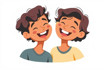 Fototapeta premium illustration of two cousins laughing together on a pristine white background, perfect for family-themed projects.