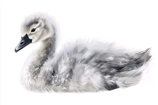 illustration of a fluffy gray cygnet on a white background, highlighting its softness and versatility.