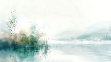 Fototapeta premium A delicate pastel drawing of a serene landscape, featuring soft colors and gentle strokes, isolated against a bright white background.