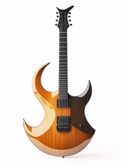 Obraz premium Sleek front-view guitar illustration with elegant curves, perfect for music enthusiasts, set against a white background.