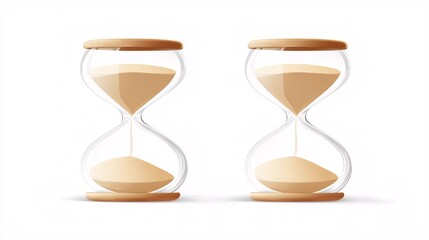 illustration of an hourglass with sand flowing through clear glass, ideal for themes related to time management, set against a white background.