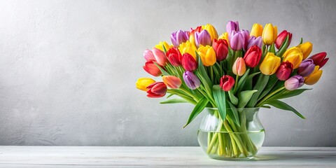 A vibrant bouquet of colorful tulips arranged artfully in a elegant vase with clean lines and minimalist decor, home decor, interior design