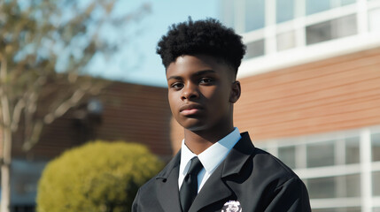 A high school student in a uniform, symbolizing discipline and academic commitment. 