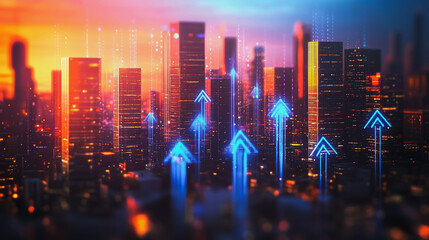 Fototapeta premium Smart digital Innovation city with connection network reciprocity over the cityscape. of future smart wireless digital city and social media networking systems that connects people with in city