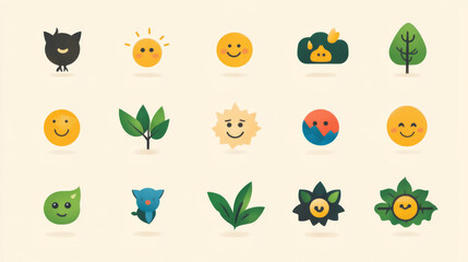 Colorful Nature Emoji Icons Collection