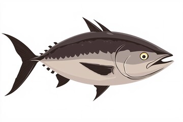 Obraz premium Front view illustration of a tuna fish on a white background, ideal for culinary or seafood-themed projects.