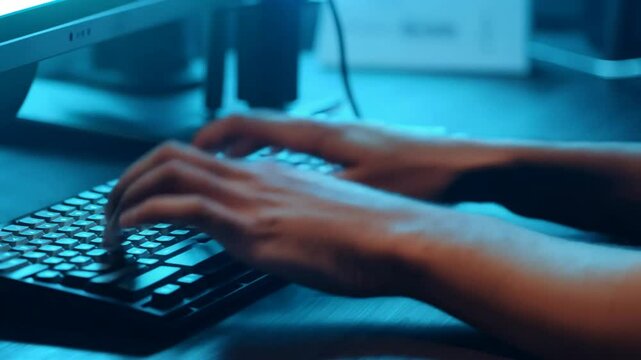 hand programmer Closeup engineer support computer keyboard typing soffware developer to urbanize software code program java monitor web website outsource team technology design datum database informa