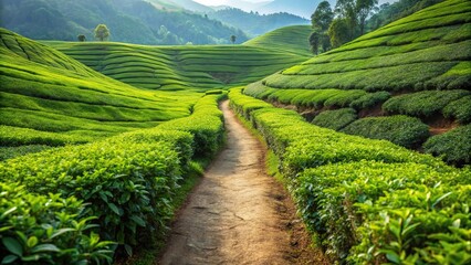 Naklejka premium Forced perspective path between tea bushes on a tea plantation