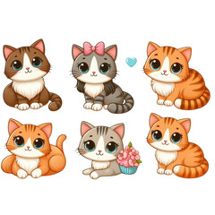 Cute and playful clipart of cats in various poses and expressions, perfect for pet lovers, cat-themed designs, and creative projects.