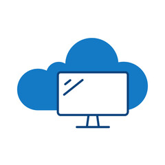 Cloud PC Blue Icon. Cloud Technology Editable Stroke Vector Illustration