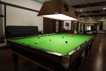 billiard table with cue and ball, pool, sports