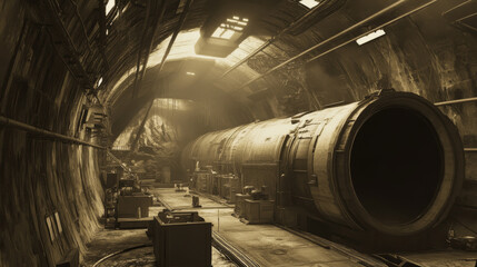 Fototapeta premium Industrial Tunnel Interior with Large Machinery