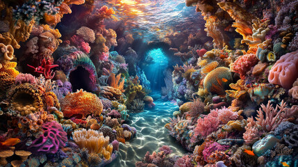 Obraz premium Vibrant Underwater Coral Reef Scene