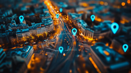 Fototapeta premium Smart digital Innovation city with connection network reciprocity over the cityscape. of future smart wireless digital city and social media networking systems that connects people with in city