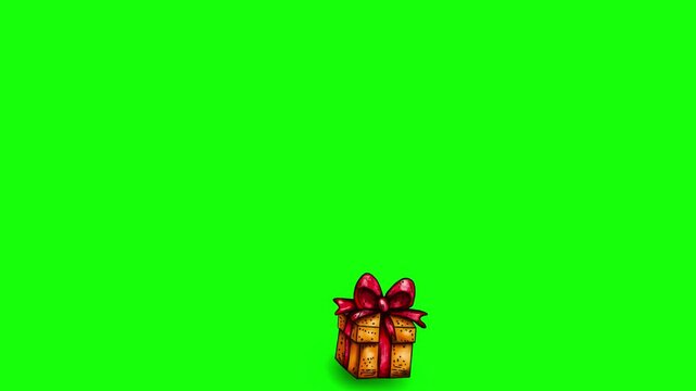 Decorative gift box with red bow and Christmas cookies on vibrant green background, perfect for holiday designs.