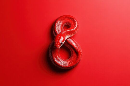 Red snake forming number eight on red background