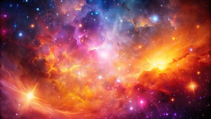 Celestial galaxy background with vibrant pink and orange colors and nebulae, supernovae, cosmic rays, stars, planetary system, cosmos