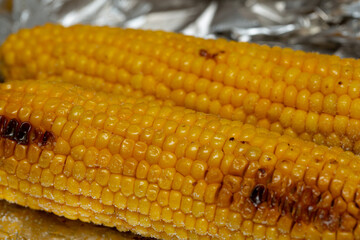 Ripe corn baked in foil